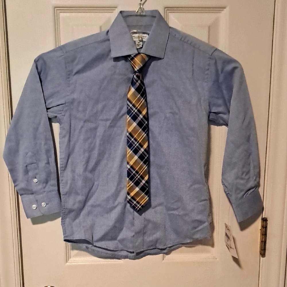 Boys Blue Dress Shirt with Tie. NWT Size 8R
